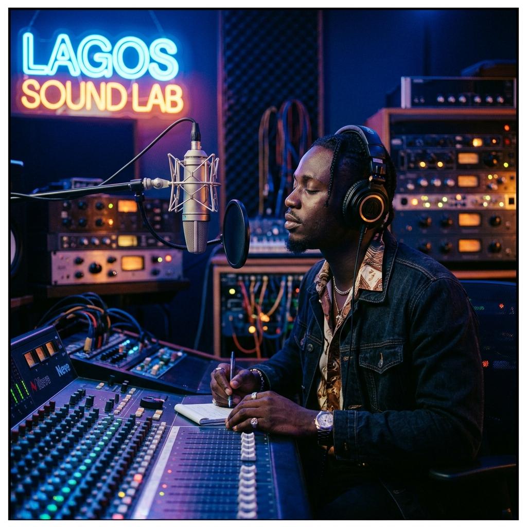 African musician in a studio session